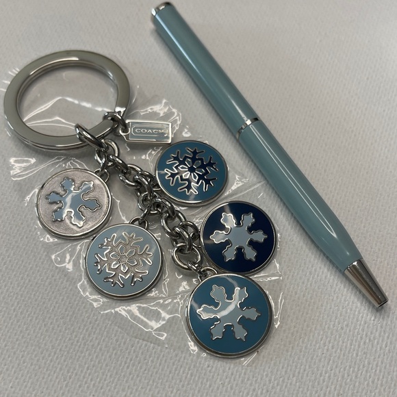 Coach Accessories - Coach Silver and Blue Snowflake Keychain with a Blue Coach Pen